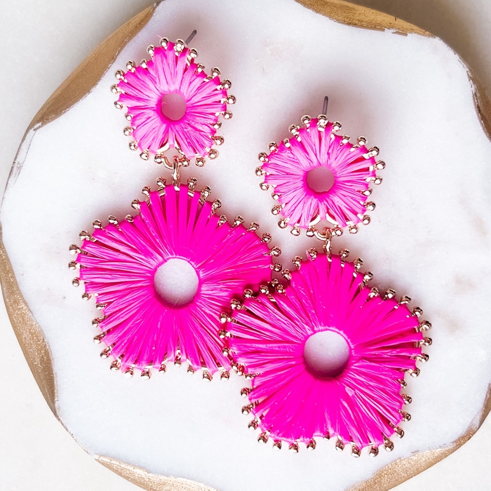 Raffia-wrapped flower earrings